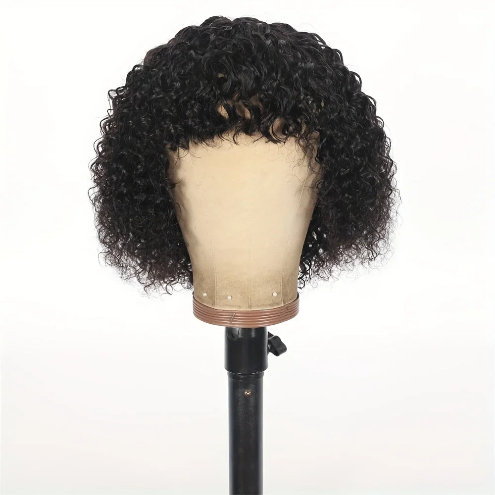Curly Short Bob Cut Human Hair Wigs With Bangs Kinky Curly Bob Wig Brazilian Remy Hair Full Machine Made