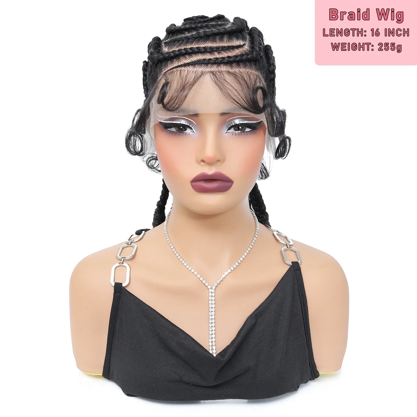16 Inch Cornrow Braided Wig | Full Lace with Bantu Knots and Baby Hair