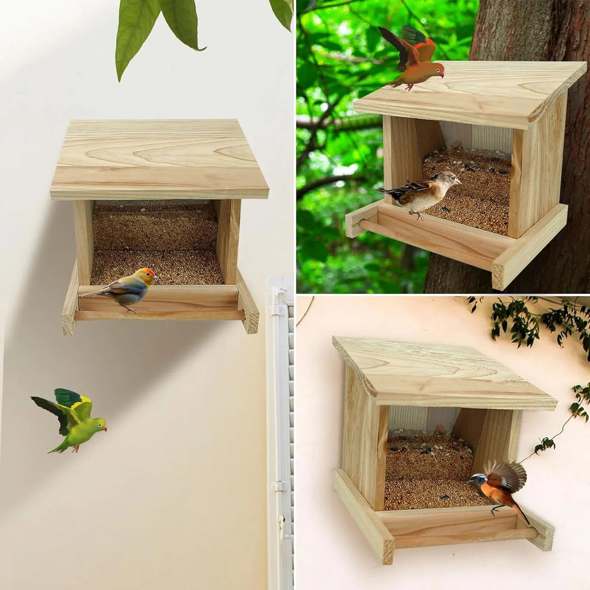 Bird House Wood Hanging Nesting Box Sheltered Warm Place Outside Bluebird Viewing House Feeder for Pet Supplies Patio Small Bird