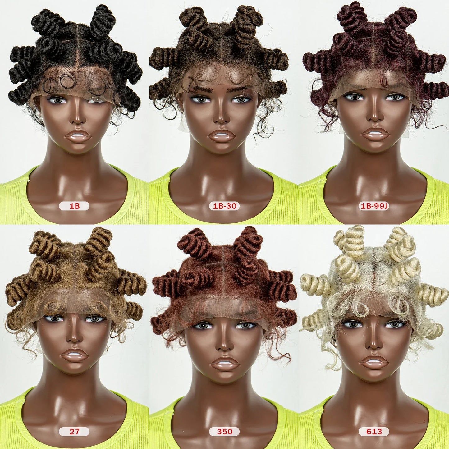 Short Cute 350 Color Bantu Knotless Braids Wig | Transparent Full Lace | Baby Hair