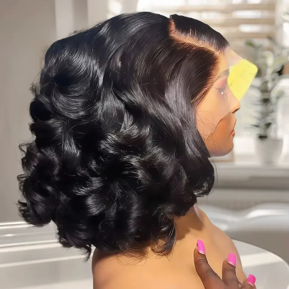 Brazilian 250% Density Short Bob Body Wave Wig | 13x4 HD Transparent Lace Front & 4x4 Lace Closure Human Hair (Pre-Plucked for Women)
