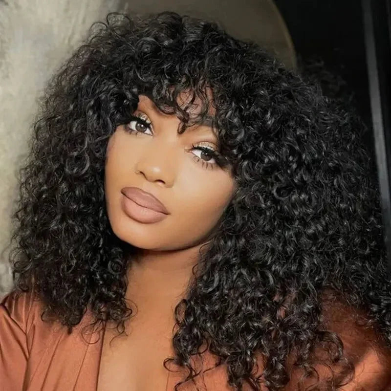 Curly Short Bob Cut Human Hair Wigs With Bangs Kinky Curly Bob Wig Brazilian Remy Hair Full Machine Made