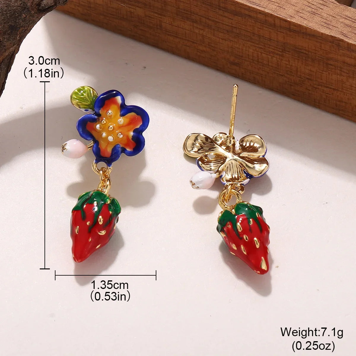 Cute Enamel Flower & Strawberry Drop Earrings - Sweet Fruit Dangle Jewelry for Women Girls Brithday Daily Ear Charm Jewelry Gift