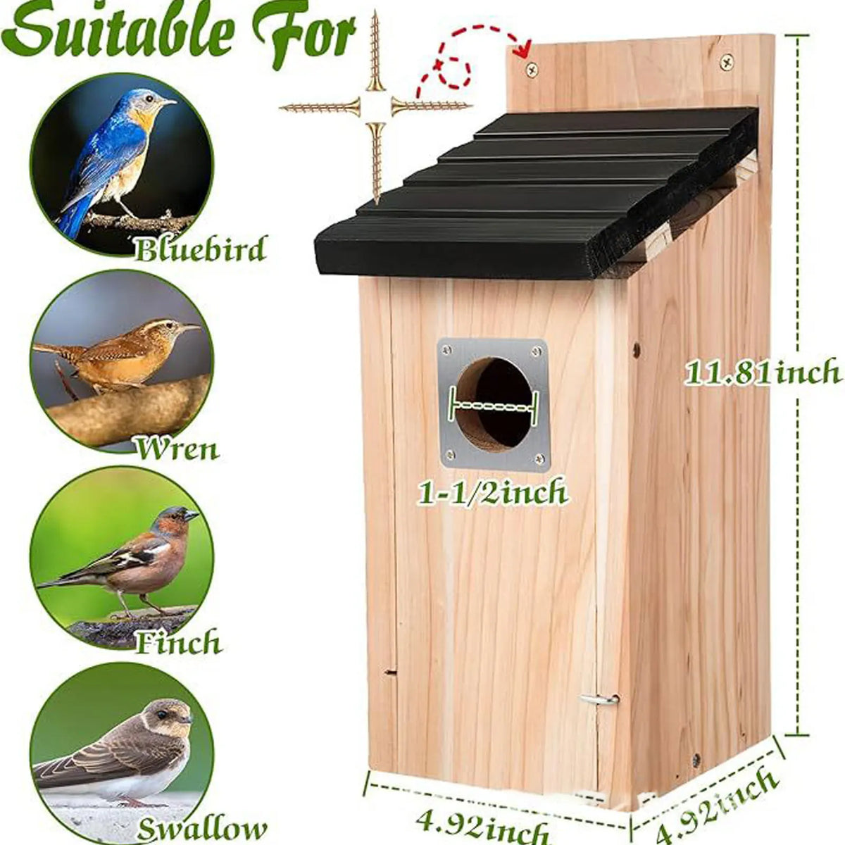 Bird House Wood Hanging Nesting Box Sheltered Warm Place Outside Bluebird Viewing House Feeder for Pet Supplies Patio Small Bird