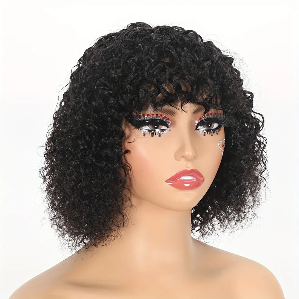 Curly Short Bob Cut Human Hair Wigs With Bangs Kinky Curly Bob Wig Brazilian Remy Hair Full Machine Made