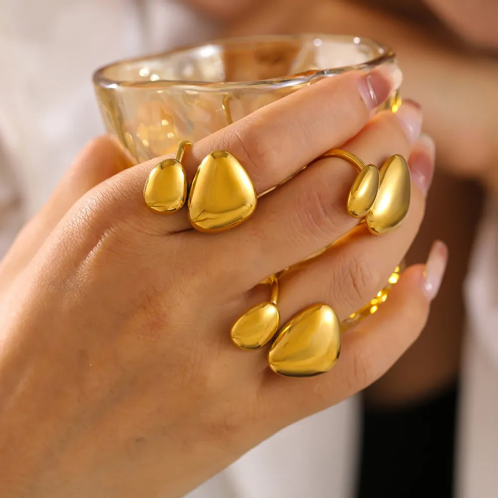 Geometric Irregular Smooth Open Ring Stainless Steel Plated Ring