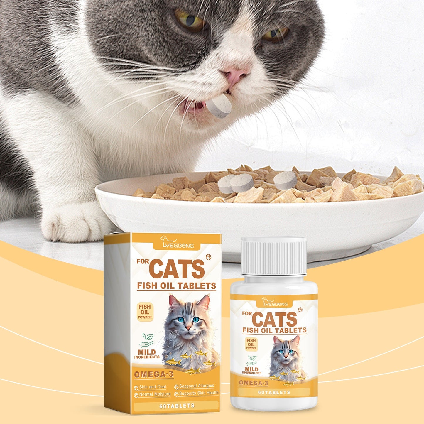 Cat Care With Multi-Dimensional Fish Oil Tablets Cat Care Vitamin Moisturizing Skin Fish Oil Care Tablets