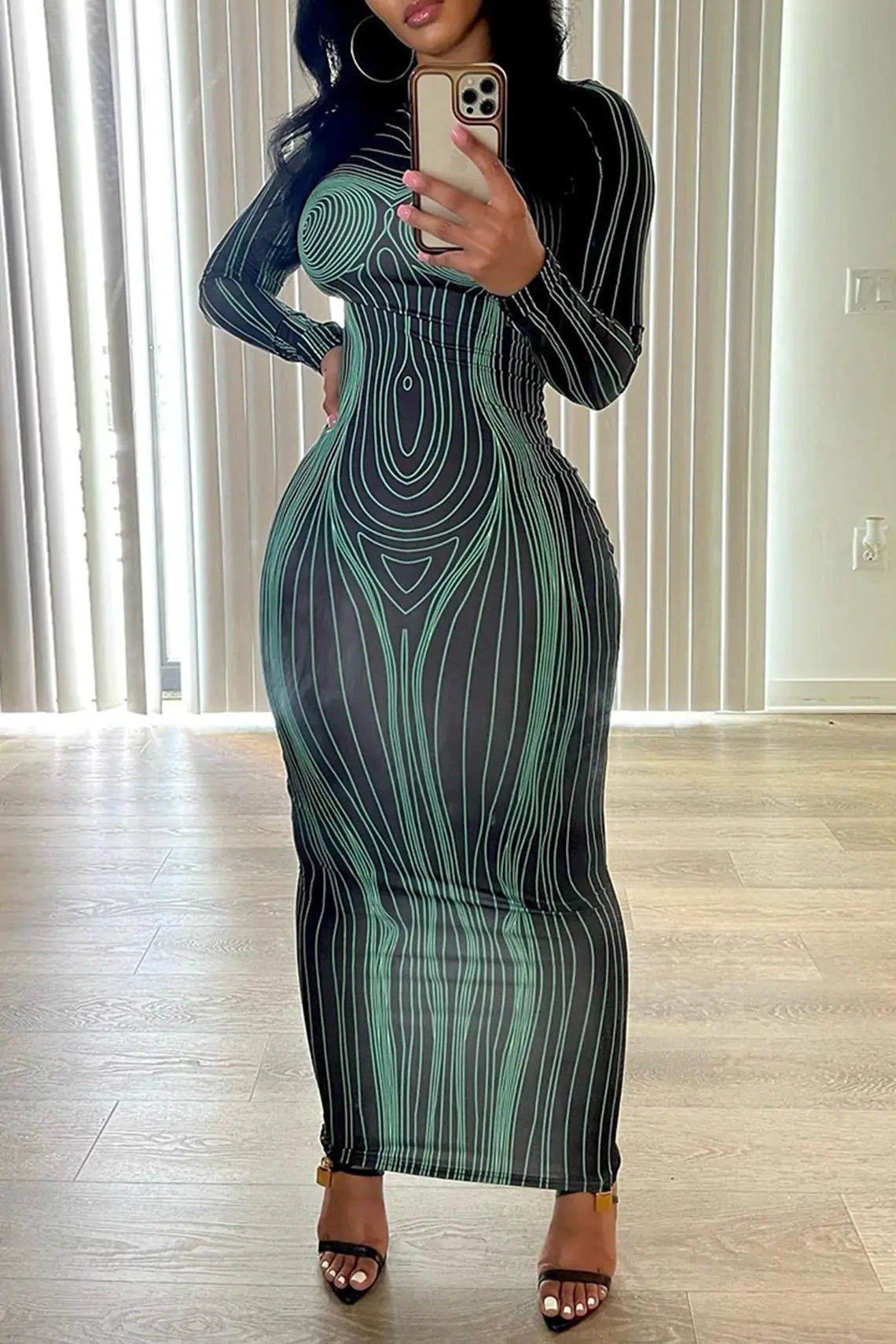 Style Loft Collection Long Sleeve Topography X-Ray Print Slim Fit Dress