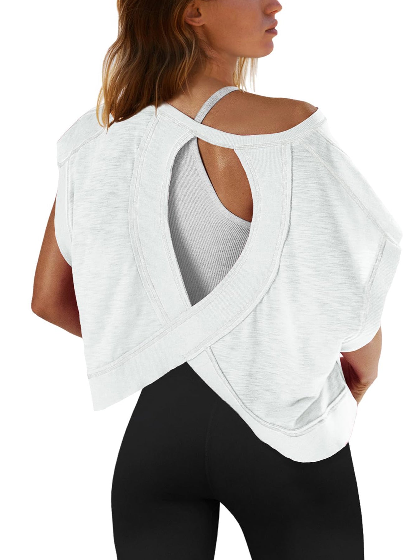 Women's beautiful back sports yoga T-shirt loose casual breathable
