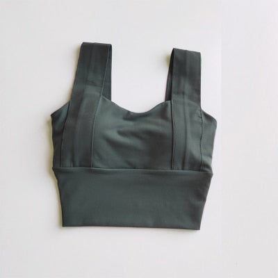 Yoga Bra Women Shockproof Sports Bra  Running Workout Gym Top Gathering Widened Shoulder Belt Bra Short Vest Tops