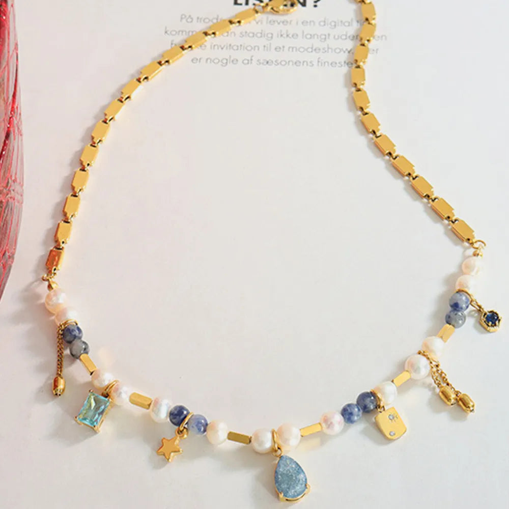 Natural stone freshwater pearl necklace necklace collarbone chain for girls