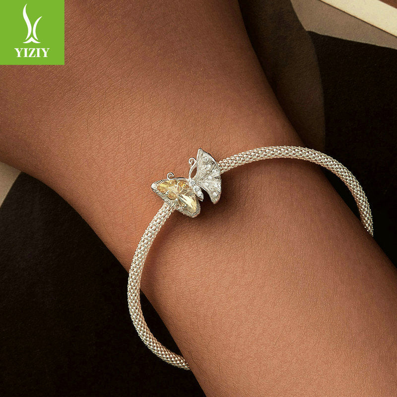 Yinziyun Original Ginkgo Butterfly DIY Bracelet Beads Forest Romantic Golden Butterfly s925 Pure Silver Beads