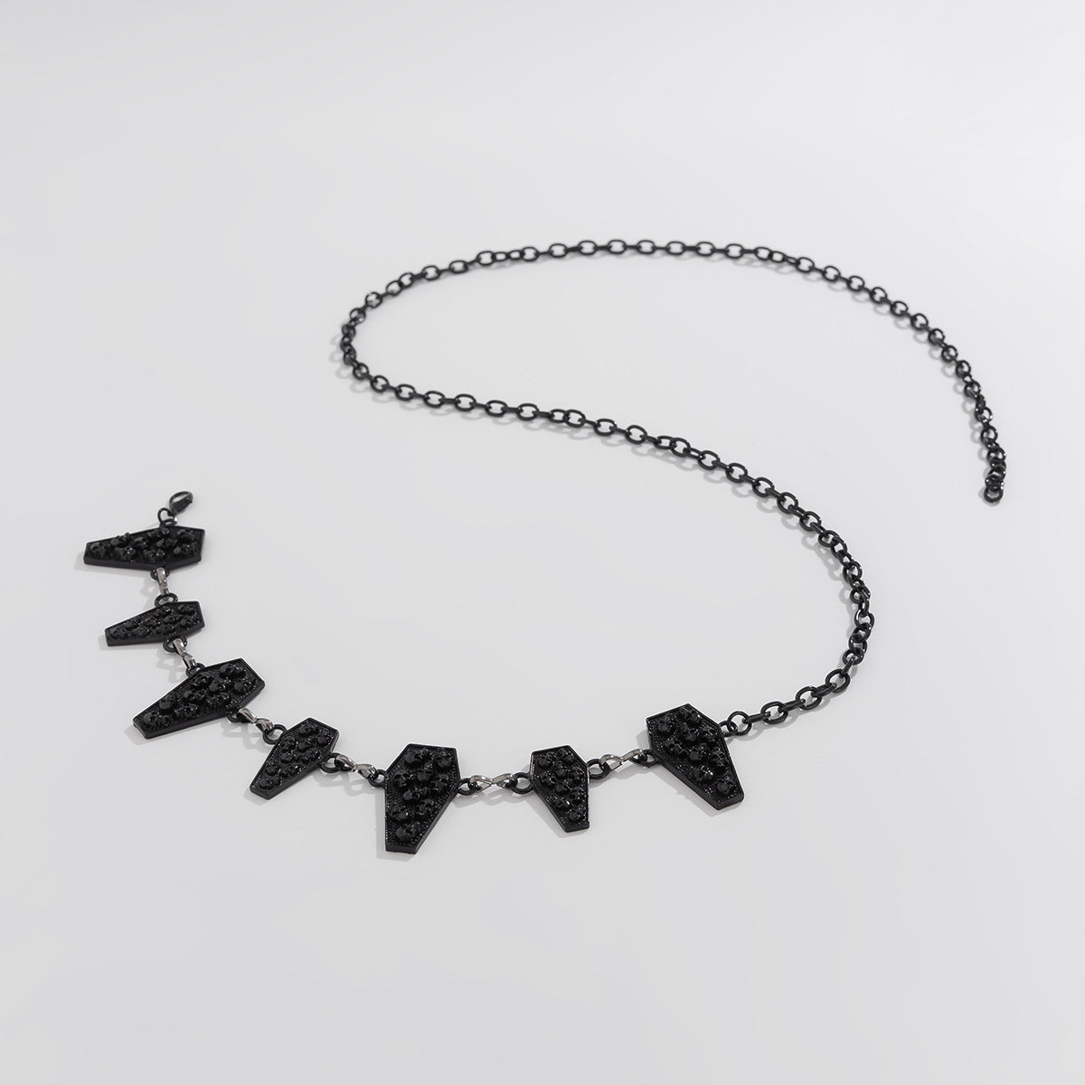 Dark style skull cross body chain, retro carved alloy single circle waist chain