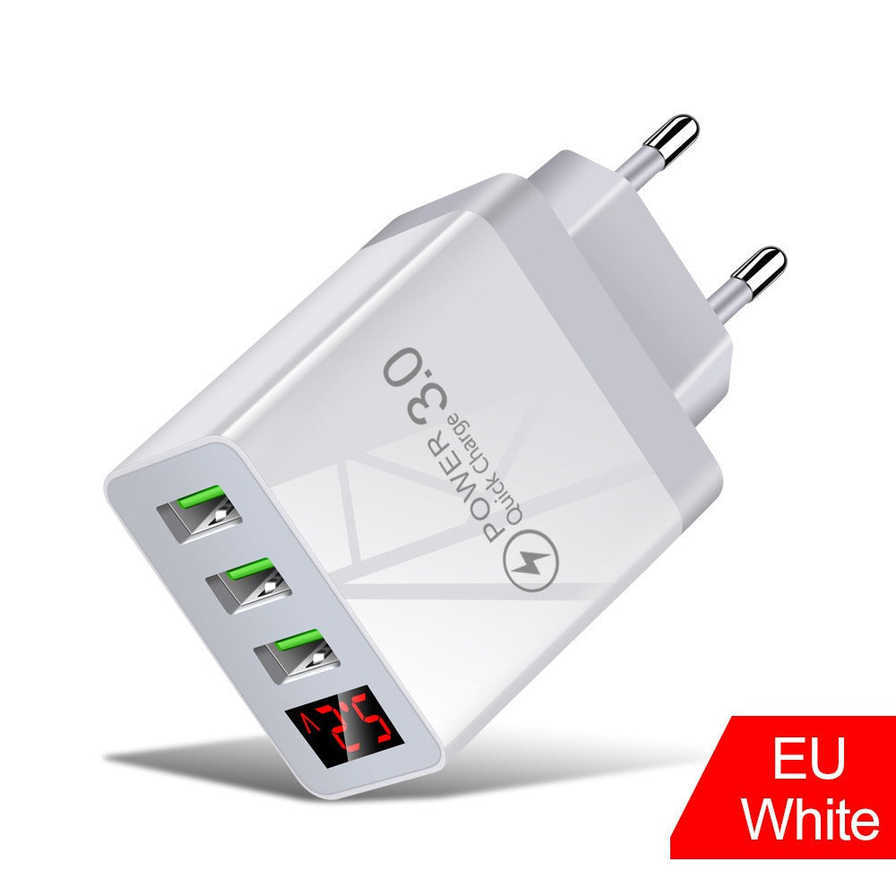Digital display phone charger 3USB digital display screen fast charger, multi port USB charging head