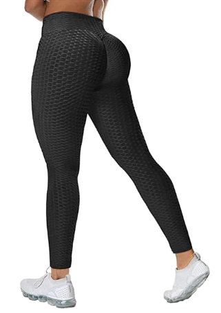 Women's Plus Size Black Jacquard Scrunch Fitness Yoga Leggings - Anti-Cellulite, Moisture-Wicking