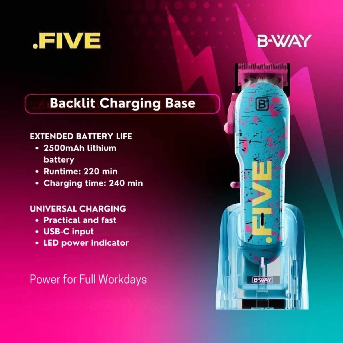 B-WAY Professional Barber Kit – Cordless Hair Clipper, Trimmer & Foil Shaver Set – New Five Clipper, DOT 1 Detail Trimmer & Zero Shaver for Fades, Haircuts, Detailing & Finishing