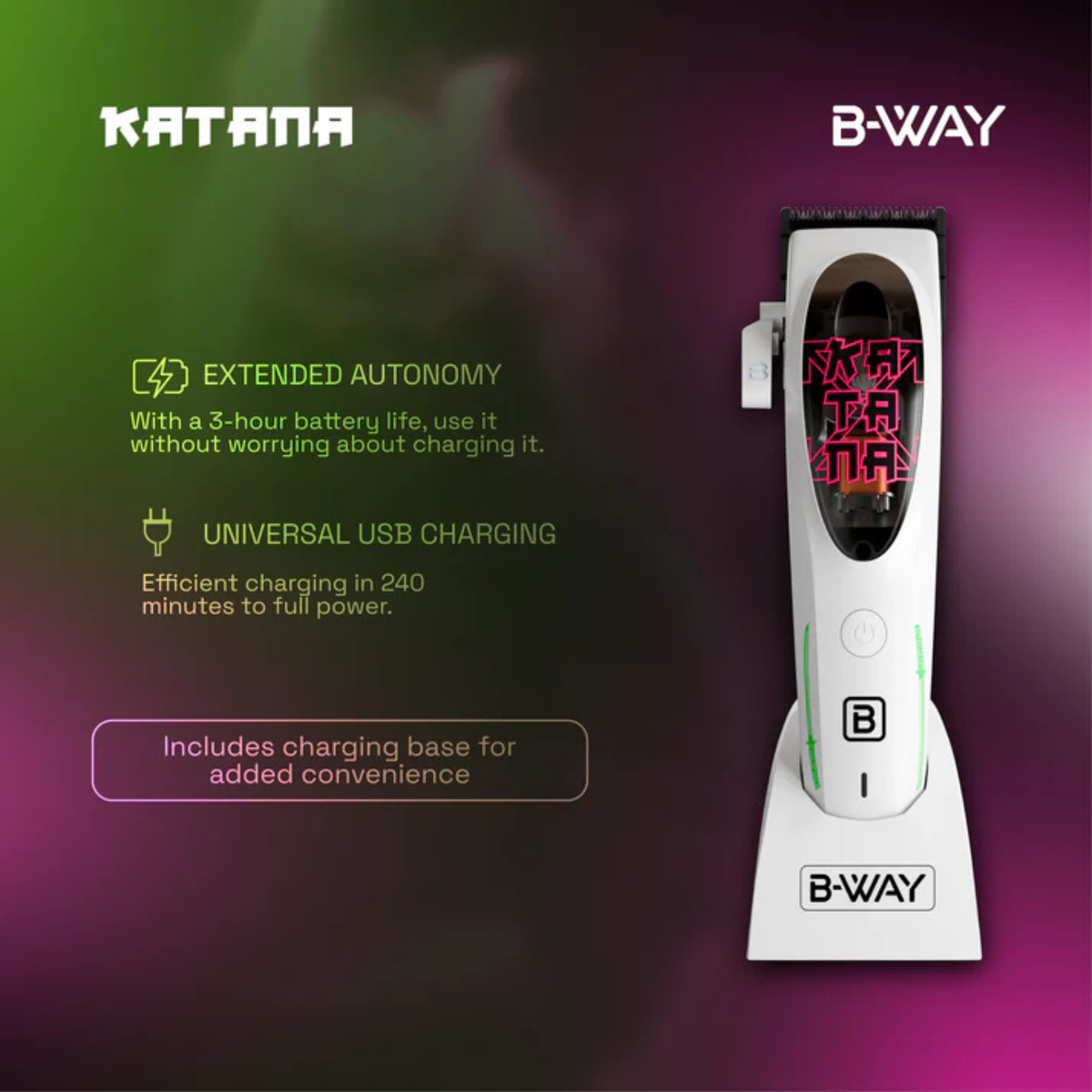 B-WAY Professional Barber Kit – Cordless Hair Clipper, Trimmer & Foil Shaver Set – Katana Clipper, CUTZ White Detail Trimmer & OFF Foil Shaver for Fades, Haircuts & Finishing