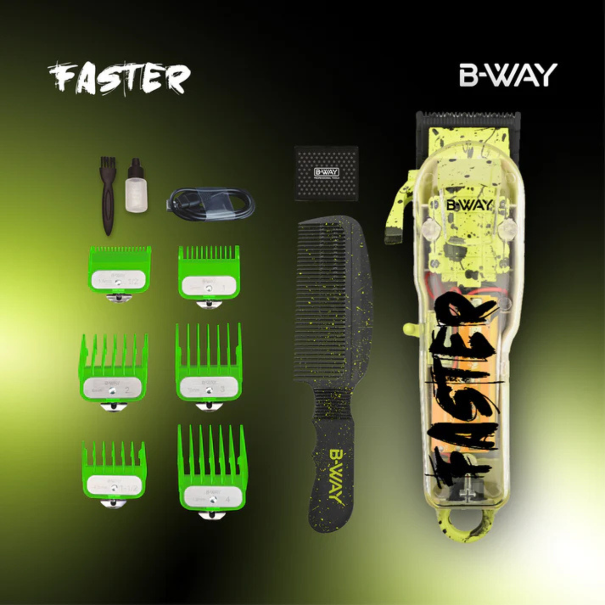 B-WAY Professional Barber Kit – Cordless Hair Clipper & Trimmer Set – Faster Clipper + Golden Gate Precision Trimmer for Fades, Haircuts, Edge-Ups, Beard Detailing & Outlining