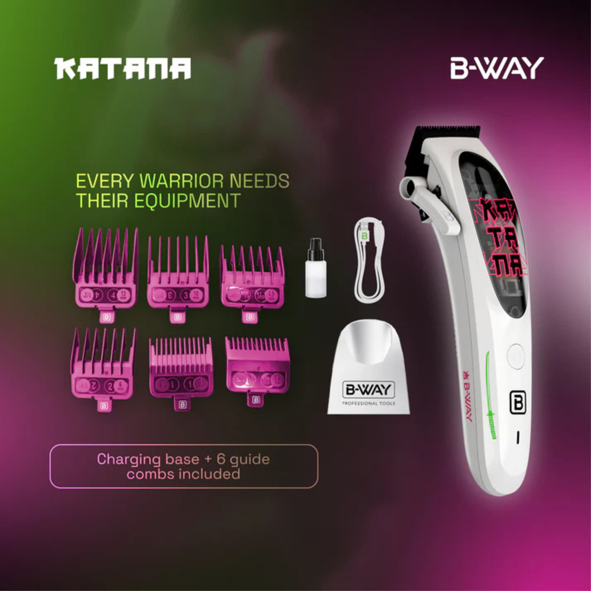 B-WAY Professional Barber Kit – Cordless Hair Clipper, Trimmer & Foil Shaver Set – Katana Clipper, CUTZ White Detail Trimmer & OFF Foil Shaver for Fades, Haircuts & Finishing