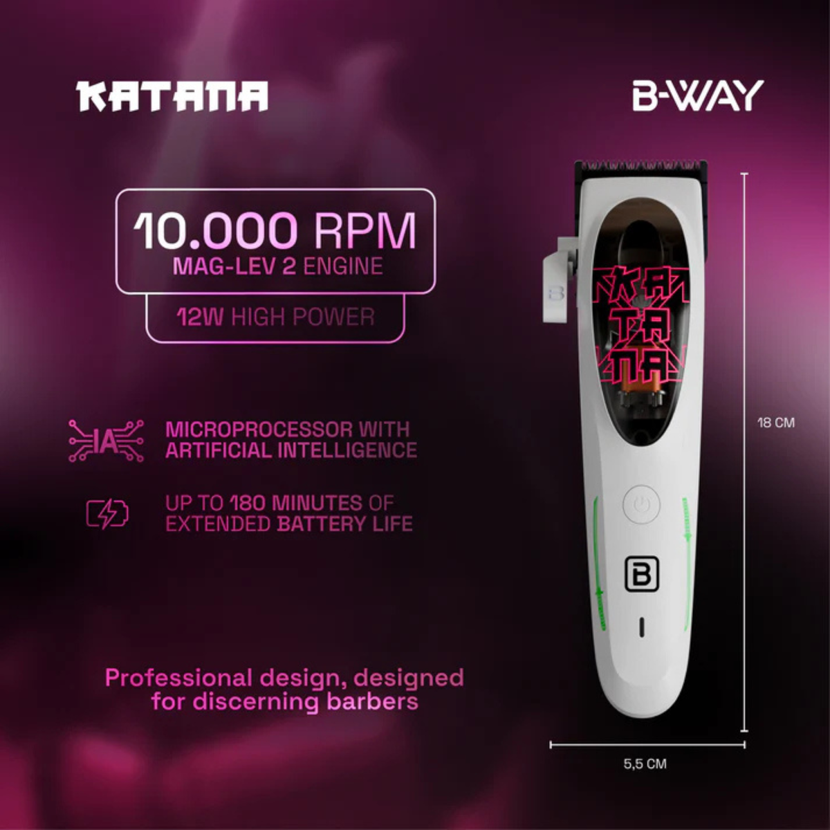 B-WAY Professional Barber Kit – Cordless Hair Clipper, Trimmer & Foil Shaver Set – Katana Clipper, CUTZ White Detail Trimmer & OFF Foil Shaver for Fades, Haircuts & Finishing