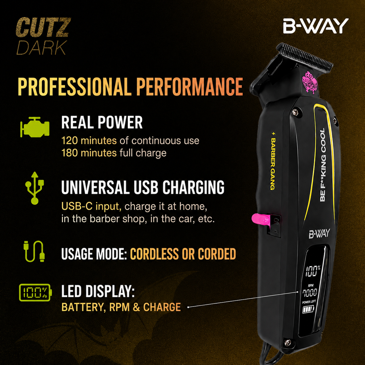 B‑WAY B10K Clipper & CUTZ Dark Trimmer – 2‑Piece Barber Set