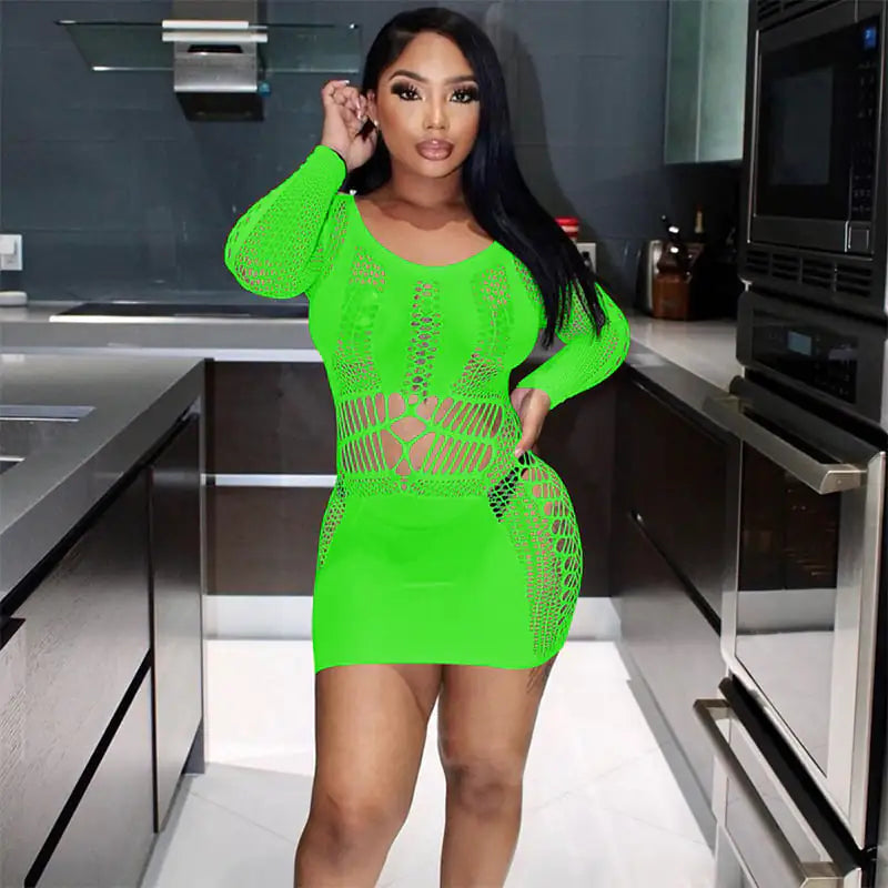 Style Loft Collection Way Too Much For You To Handle Slim Fit Long Sleeve Fishnet Dress