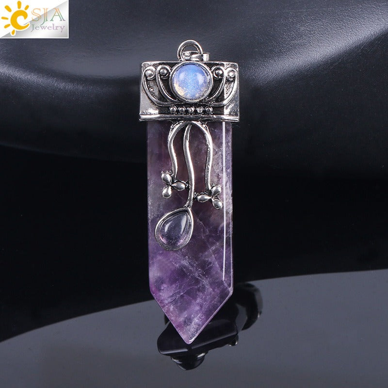 CSJA Vintage Large Natural Stone Sword-Shaped Pendant Jewelry Striped Crystal Agate Tiger Eye Jewelry Pendant Without Chain