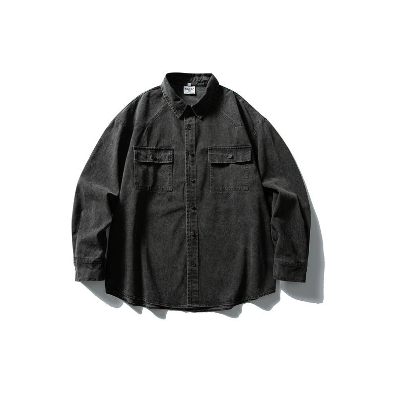 Used washed casual loose long sleeved shirt jacket men's workwear shirt