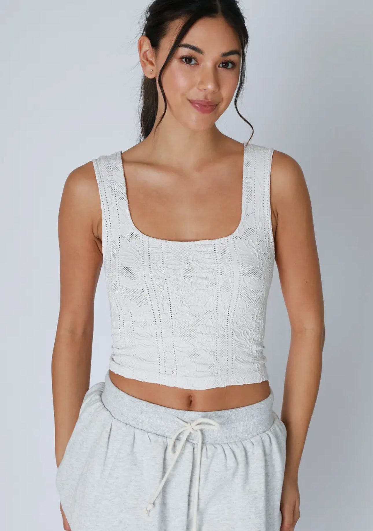 Double Lace Square Crop Top White