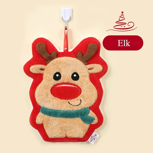 Christmas hand towel hanging style, new thickened coral fleece absorbent quick drying cloth, kitchen embroidery hand towel