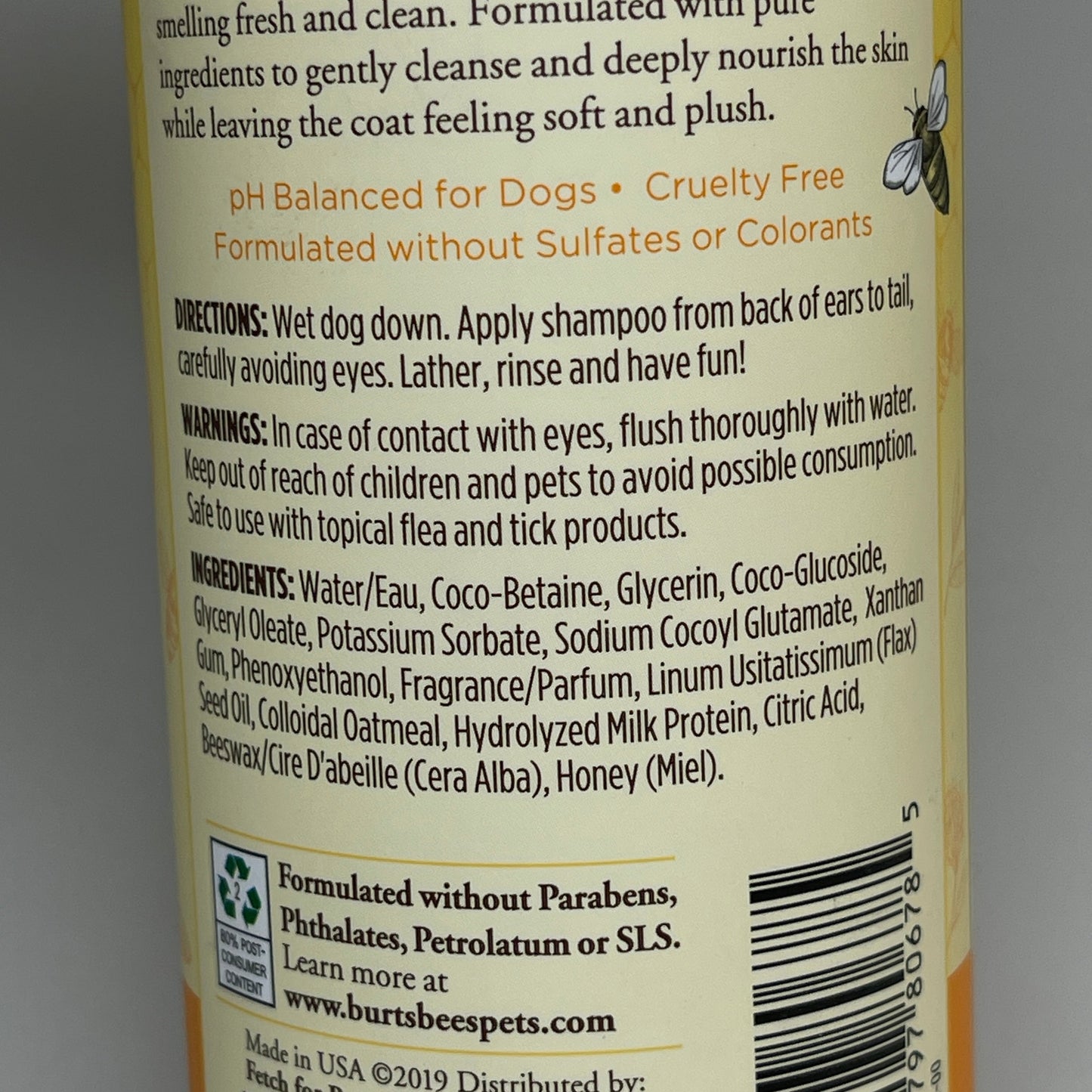 BURT'S BEE'S (6 PACK) For Dogs Shampoo & Conditioner Milk & Honey 12 oz FFP10128