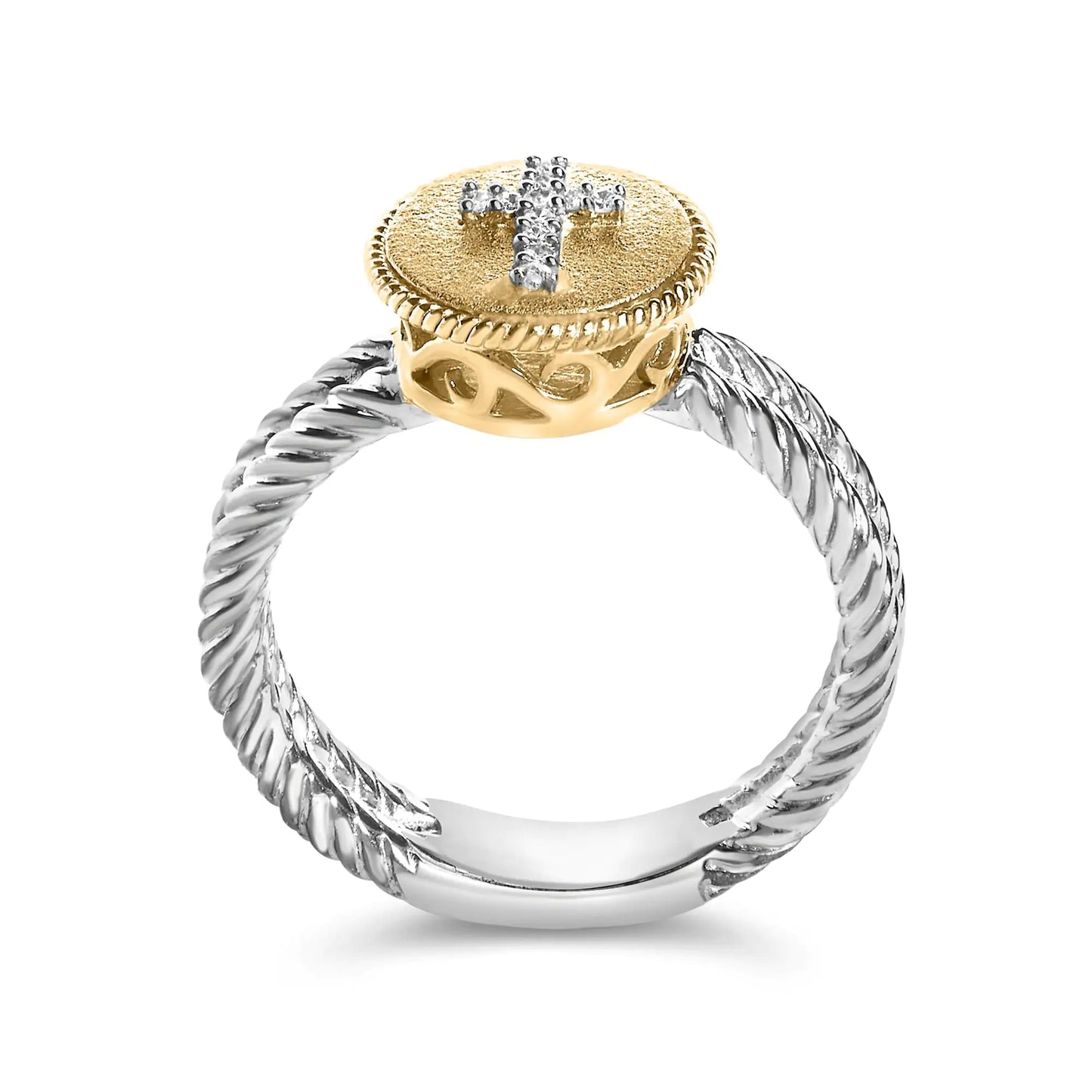 Style Loft Collection Cross Ring 18K Yellow Gold Plated .925 Sterling Silver Diamond with Satin Finish (I-J Color, SI1-SI2 Clarity)