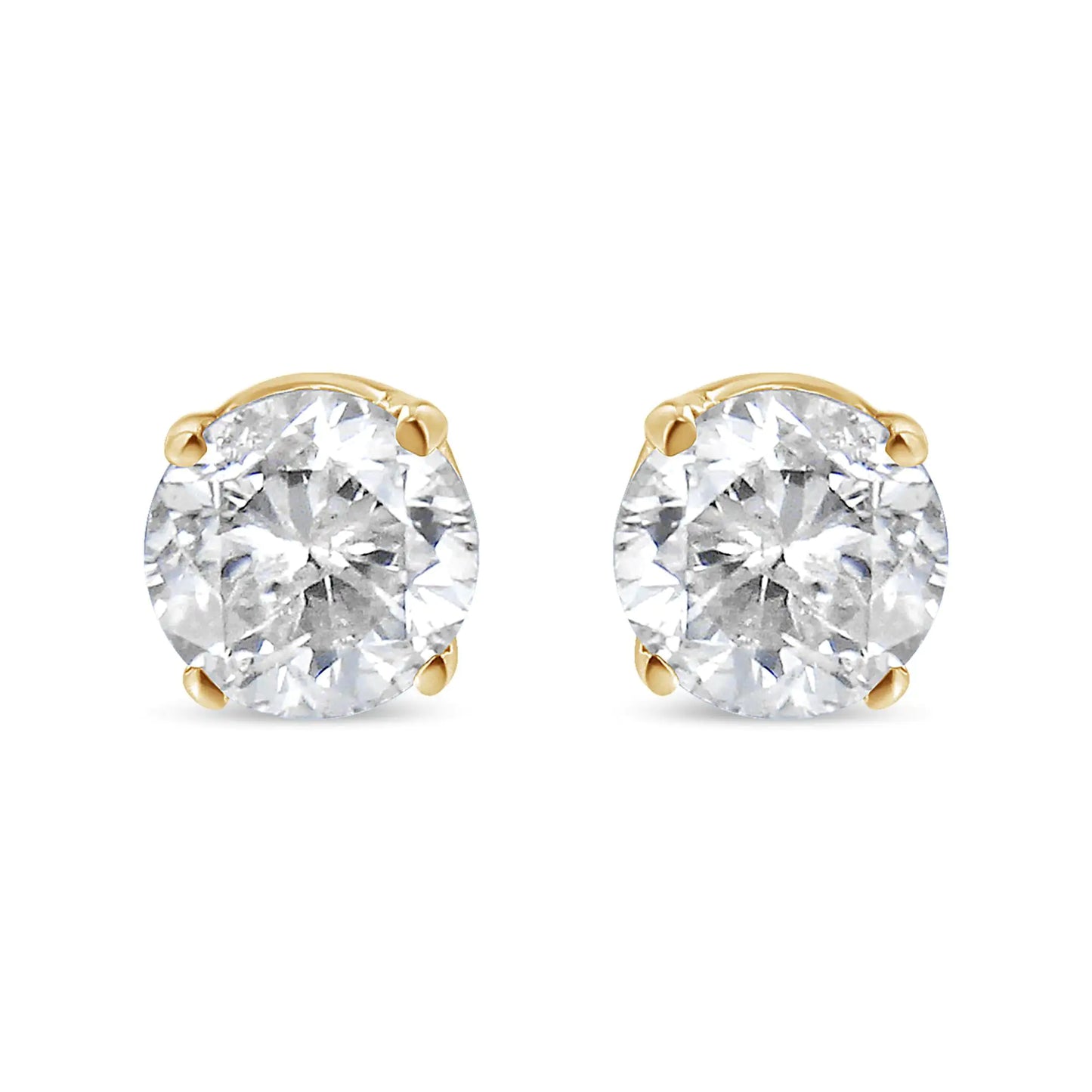 AGS Certified 14K Yellow Gold 1/2 cttw 4-Prong Set Brilliant Round-Cut Solitaire Diamond Push Back Stud Earrings (S-T Color, I1-I2 Clarity)