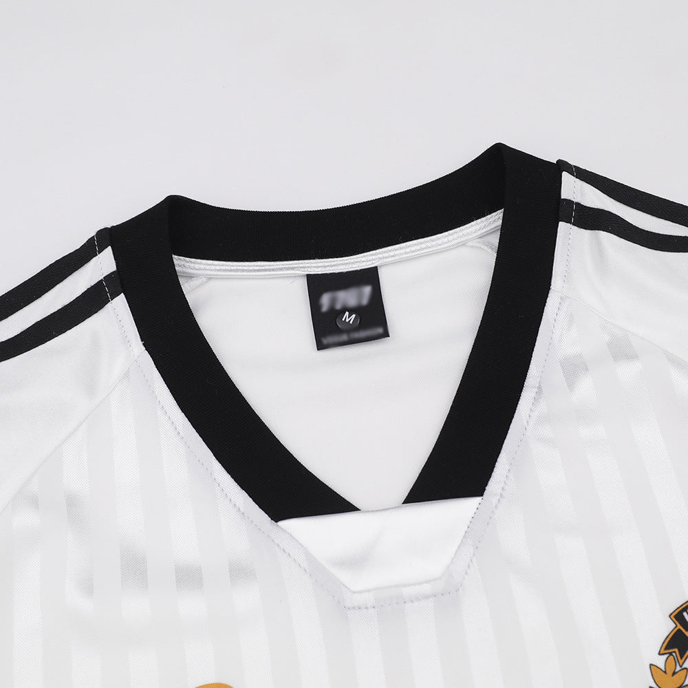 Vertical Stripe Letter Print Sports Jersey Men's Summer American Street Casual Loose Color Block Short Sleeve T-Shirt Top