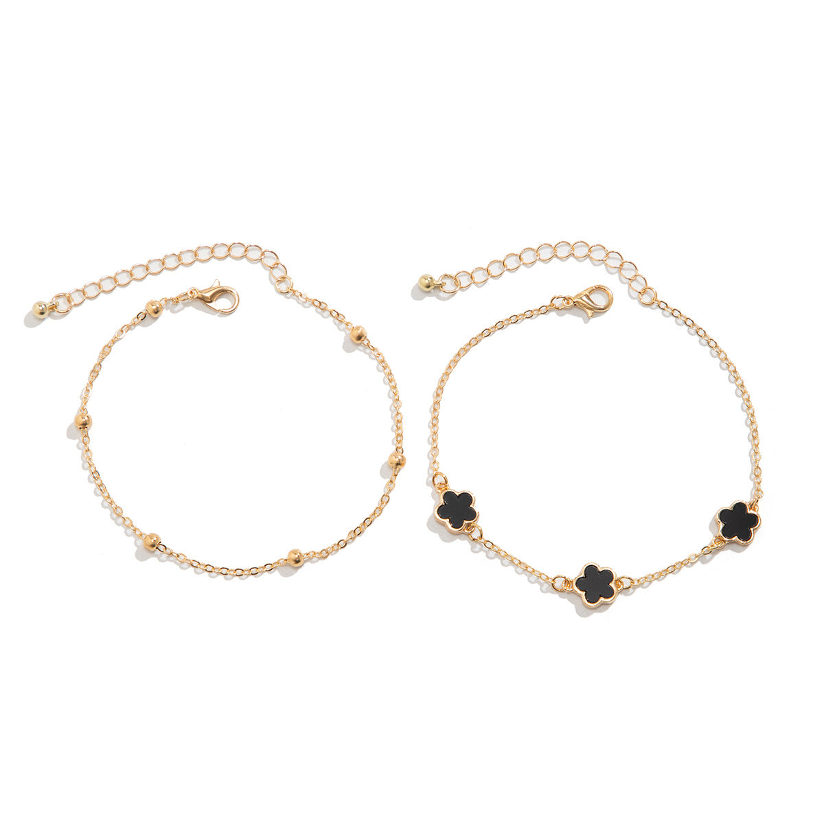 Double layer lucky five petal flower five leaf grass foot chain suit design sense flower shaped chain