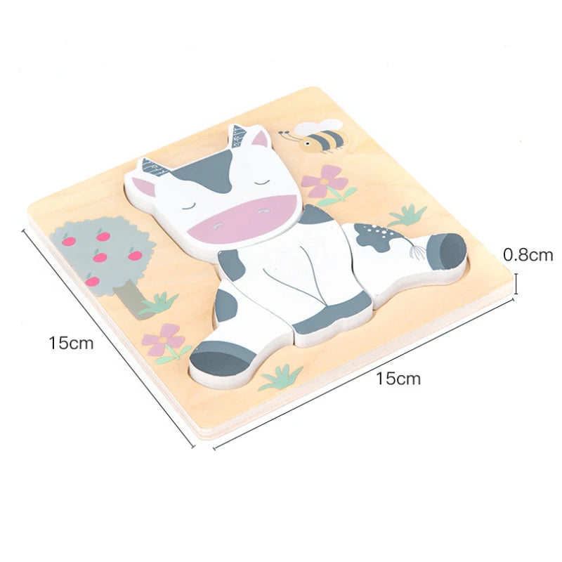 Wooden New Cartoon Animal Stereoscopic Plane Puzzle for Early Childhood Education Cognitive Puzzle Puzzle Toy