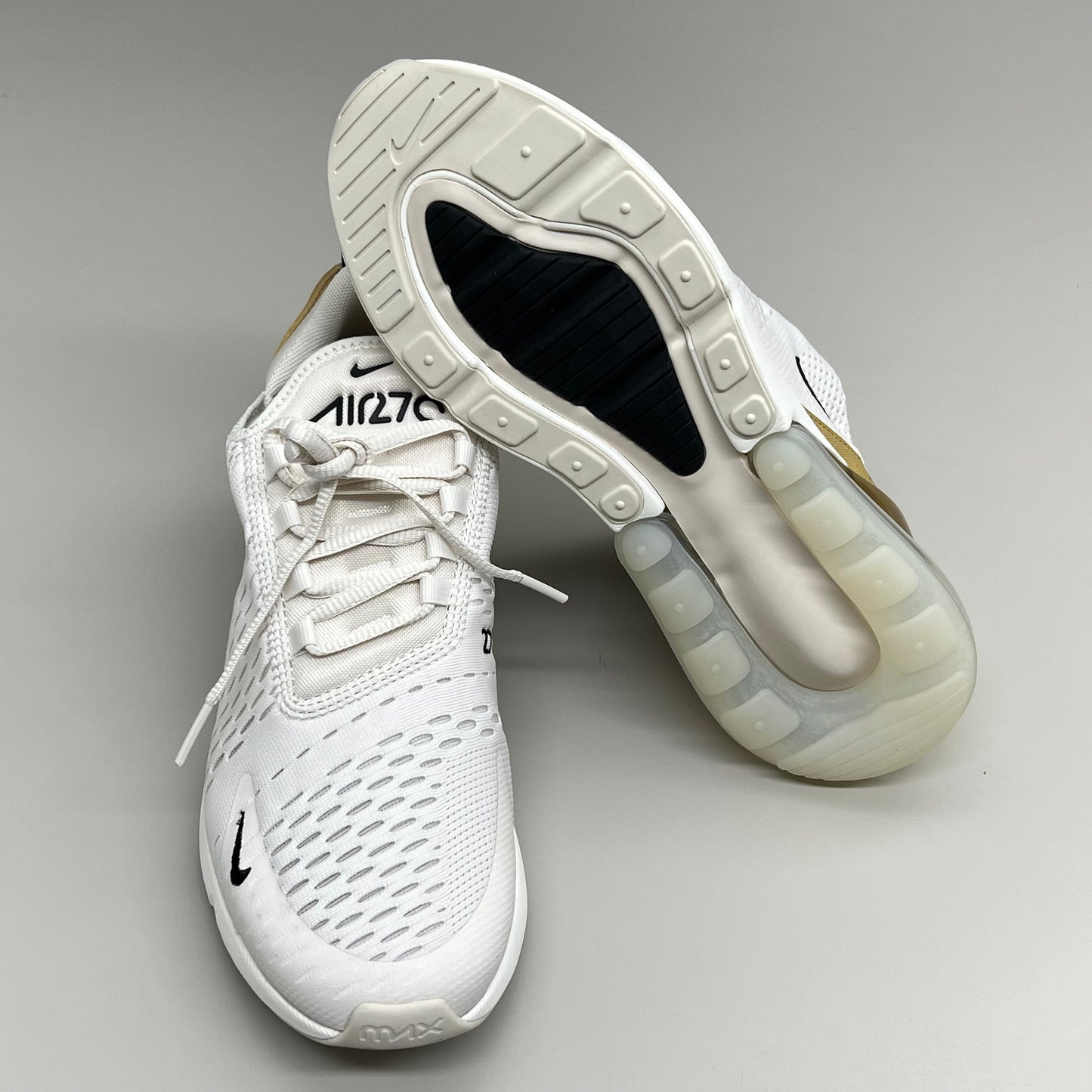NIKE W Air Max 270 Foam Insole Mesh Sneakers Women's Sz 8 White Gold DZ77736 001