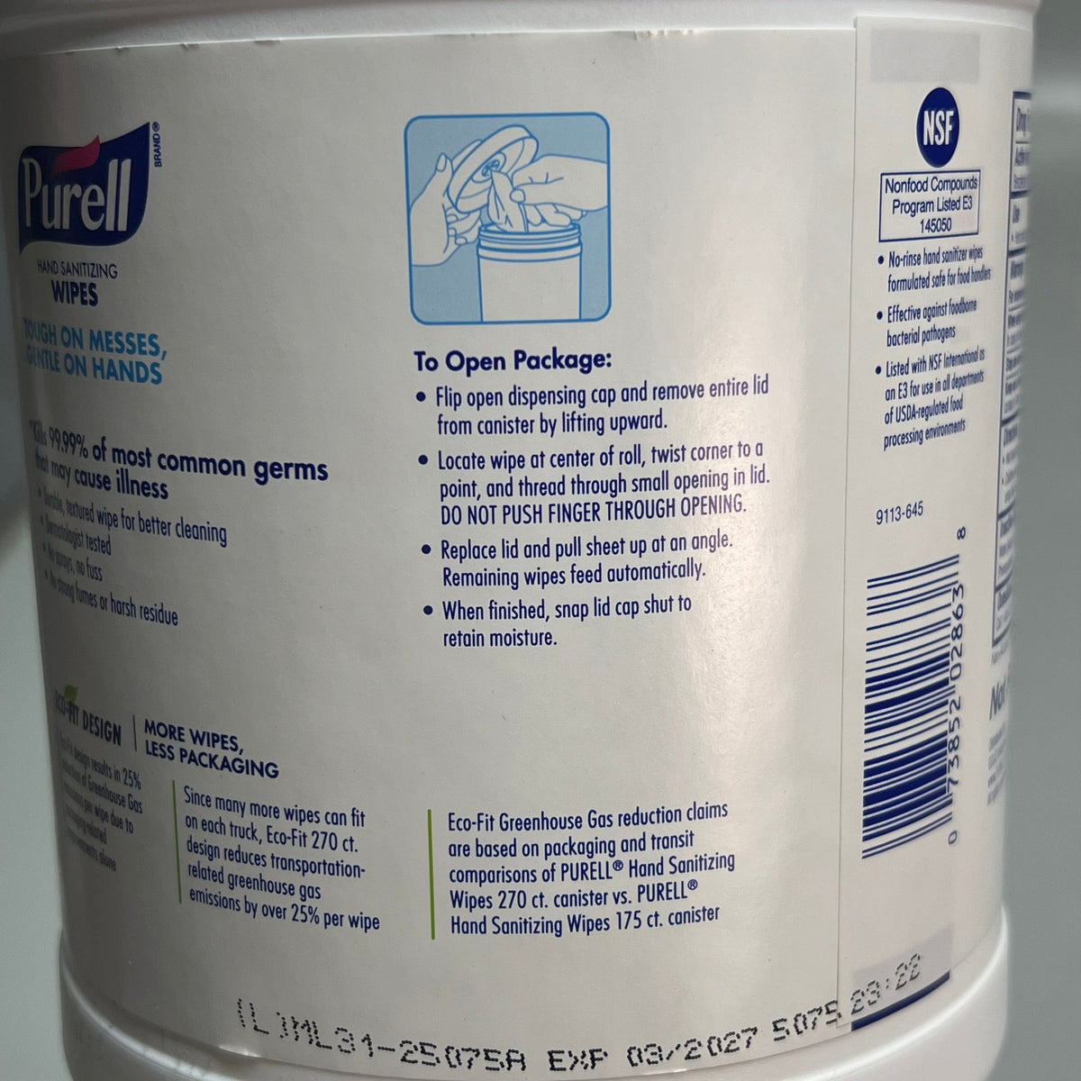 PURELL (2 PACK, 270 EACH) Hand Sanitizing Wipes Fresh Citrus Scent BB 03/27