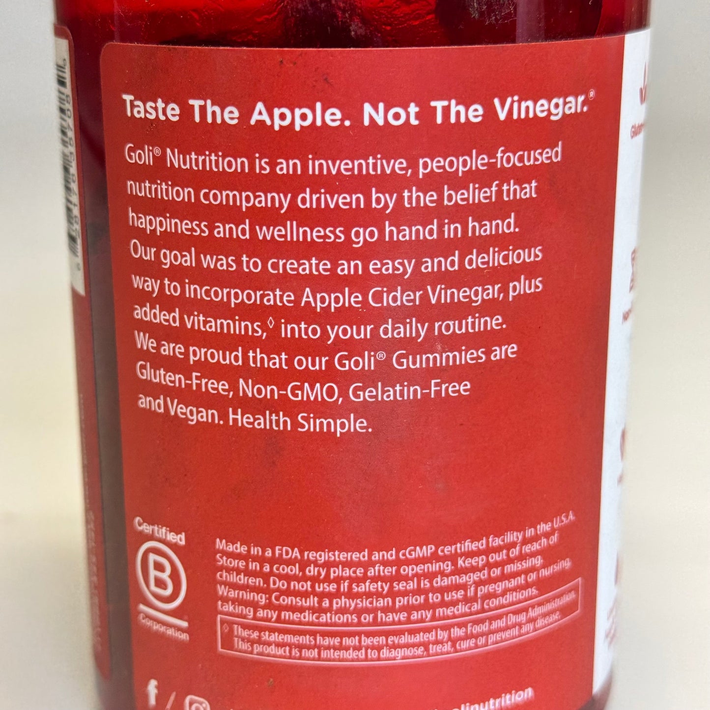 ZA@ GOLÍ Nutrition Apple Cider Vinegar 120 Gummies Sz 6.5” H Red BB Exp 08/25