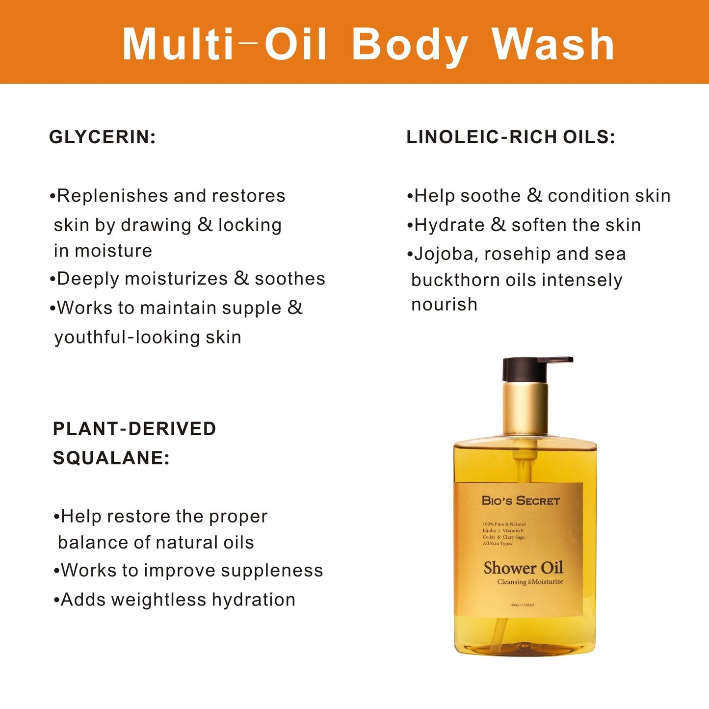 Bio's Secret Cedarwood & Jojoba Oil Shower Oil