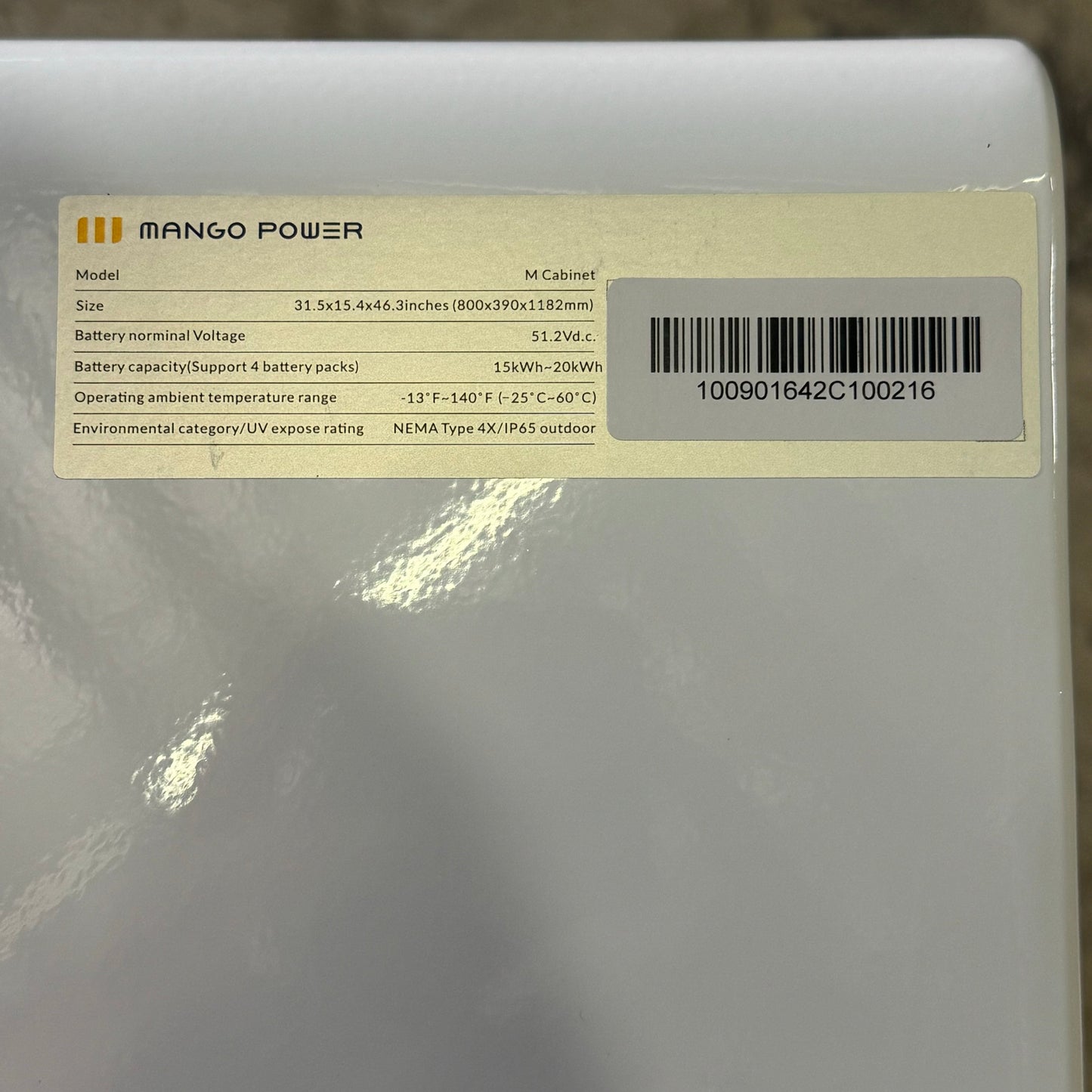 MANGO POWER Solar Home Battery M Cabinet For 15Kwh-20Kwh Batteries White (Cabinet Only)