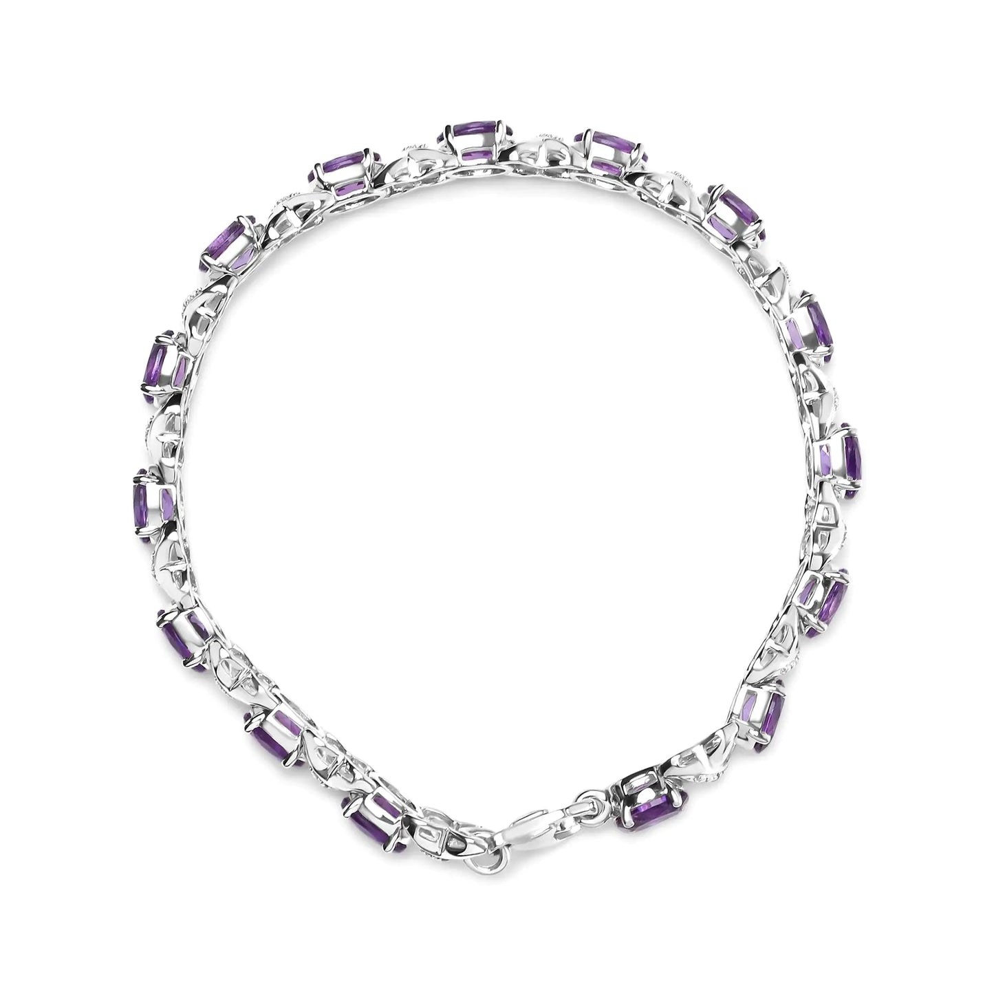 Style Loft Collection Oval Amethyst and Diamond Accent .925 Sterling Silver 7x5mm X-Link Bracelet (H-I Color, SI1-SI2 Clarity)  - Size 7"