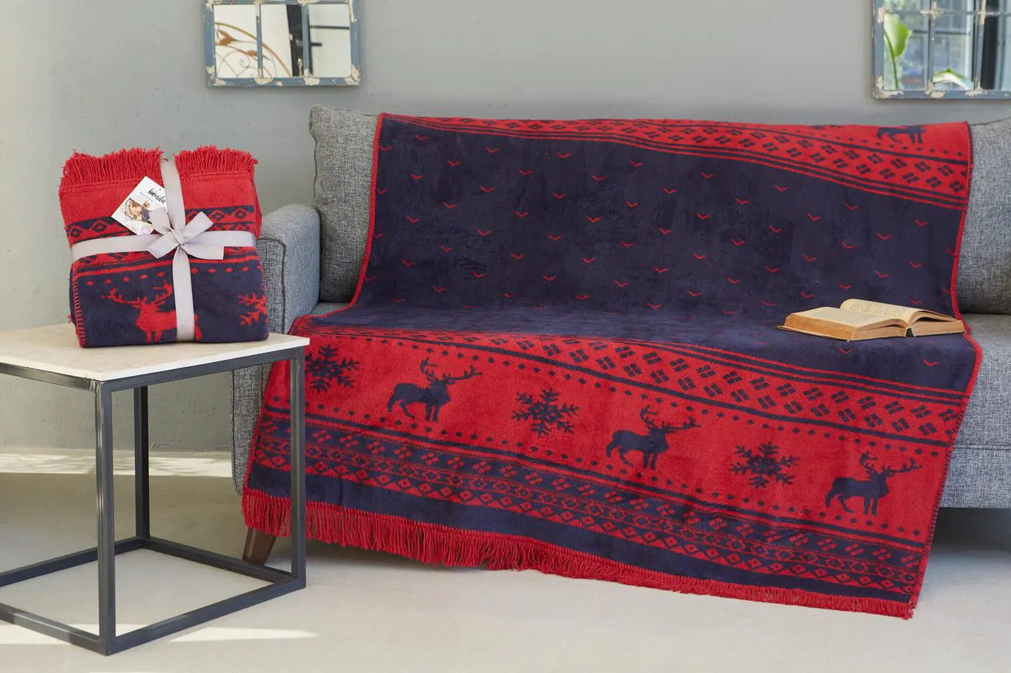Dolce Bonita Home Cotton TV Blanket 127X155 Deer, Red