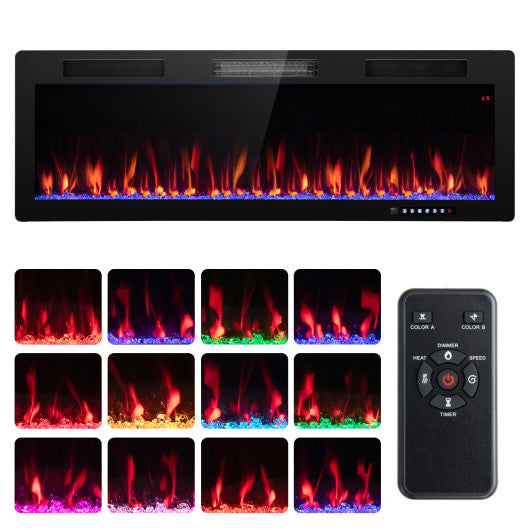 Electric Fireplace 40/50/60 Inches Recessed and Wall Mounted for 2' x 6' Stud-50 inches