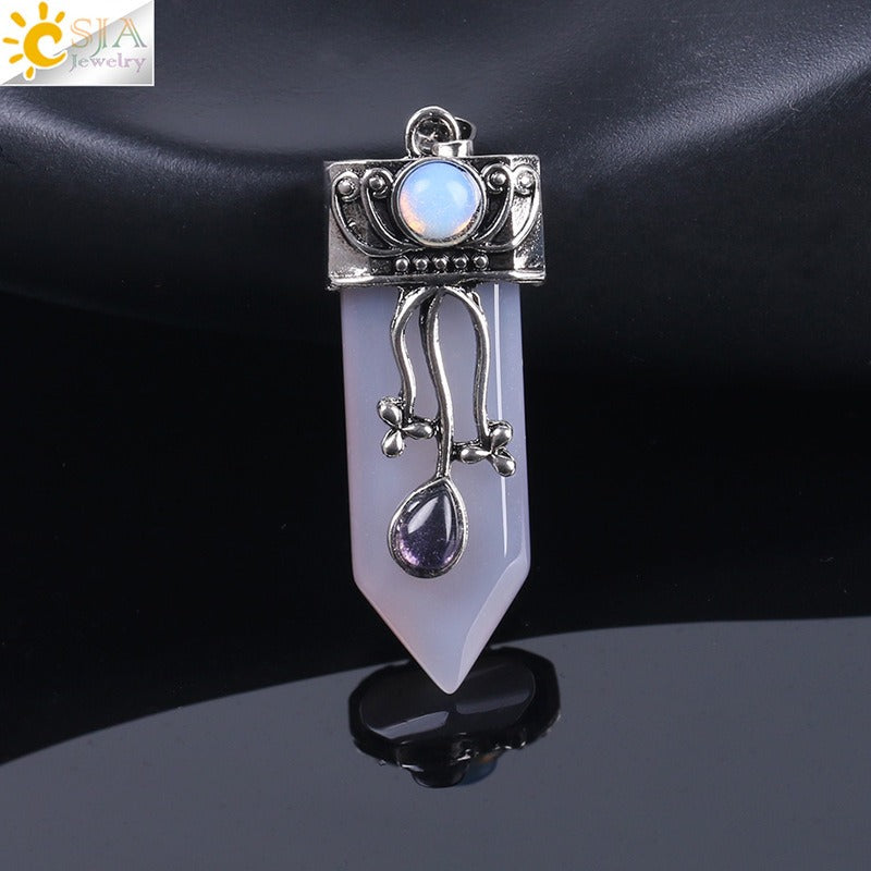 CSJA Vintage Large Natural Stone Sword-Shaped Pendant Jewelry Striped Crystal Agate Tiger Eye Jewelry Pendant Without Chain