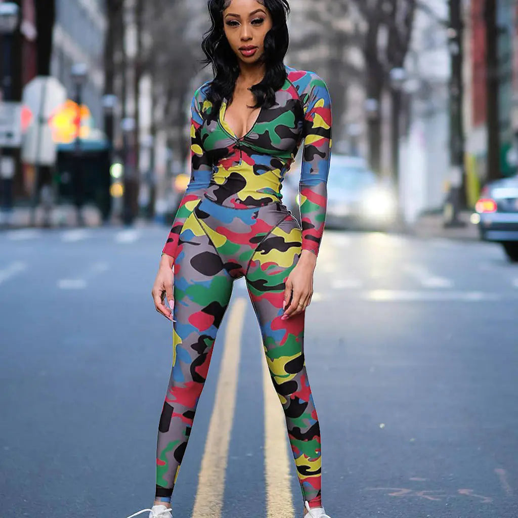 Style Loft Collection Beline V-Neck Camo Bodysuit