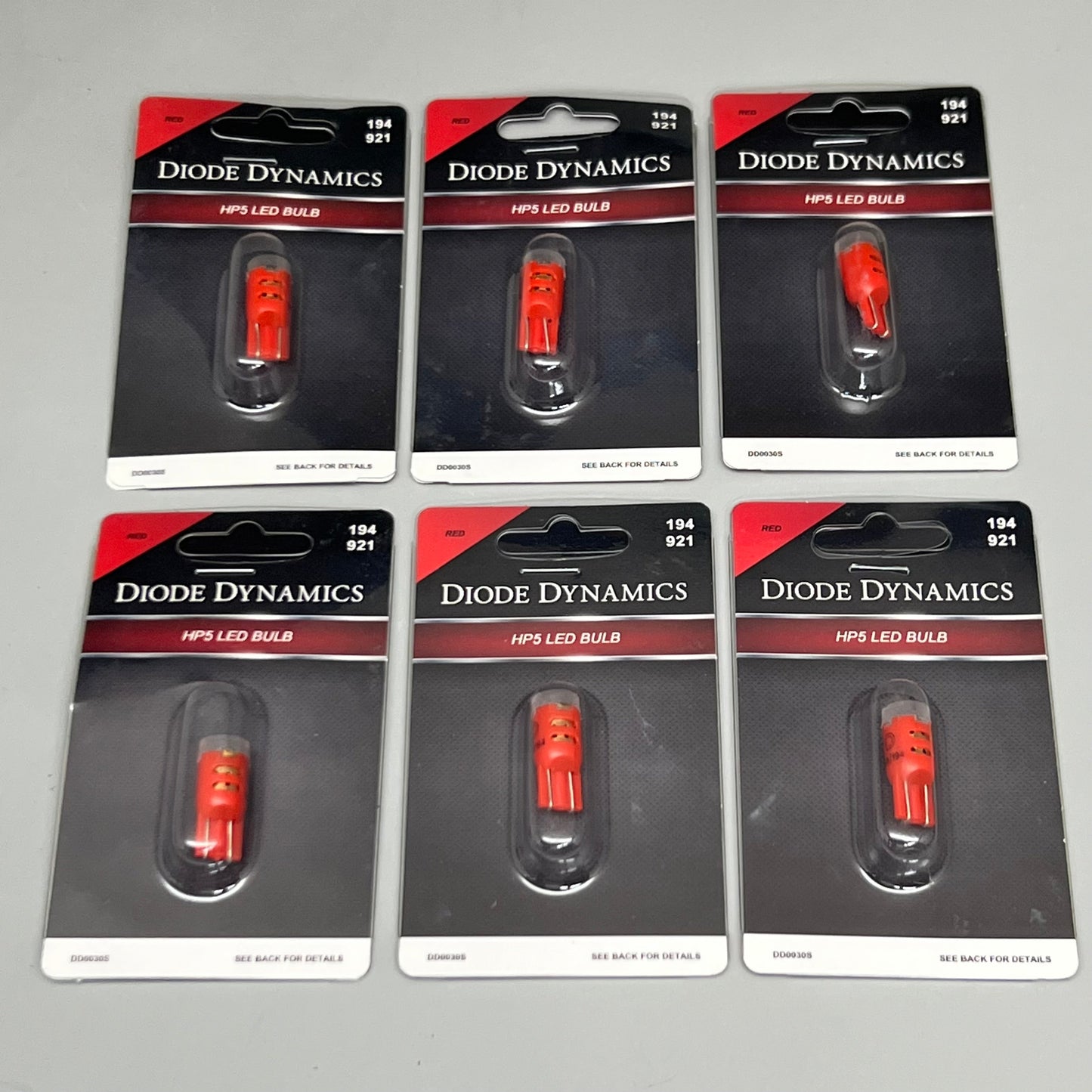 Diode Dynamics (6 PACK) 194 LED Bulb HP5 LED Red Single DD0030S