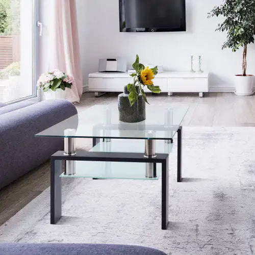 Style Loft Collection Elegant Black Glass Coffee Table