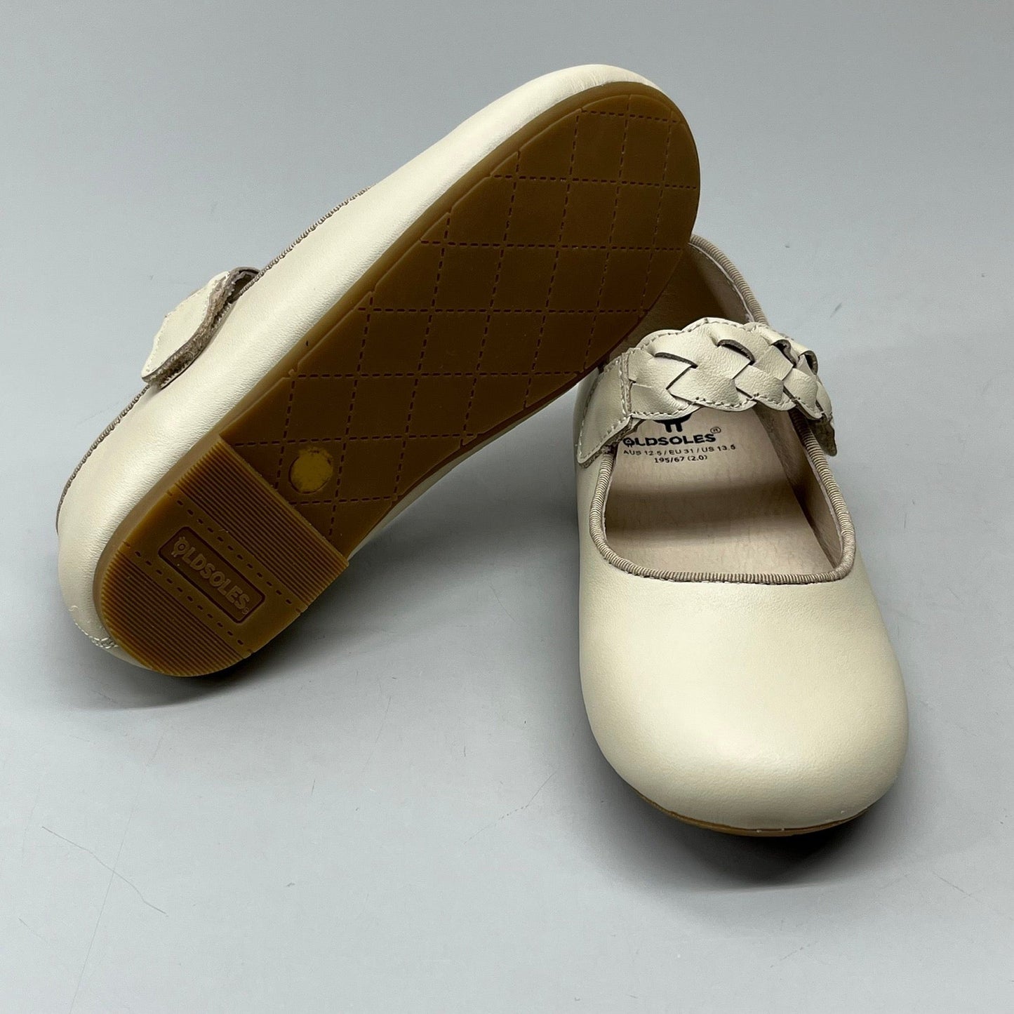 OLD SOLES Lady Plat Braided Strap Leather Shoe Kid’s Sz 26 US 9.5 Cream #817