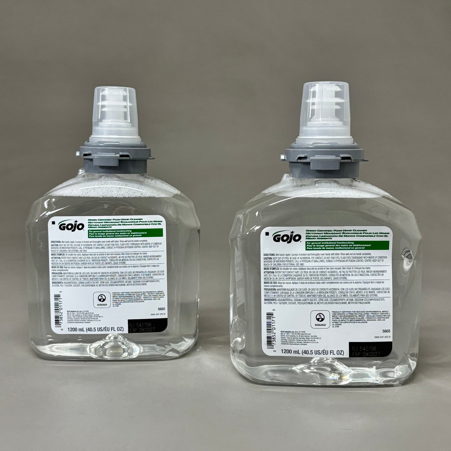 GOJO (2 PACK, 1200 ML EACH) Green Certified Foam Hand Cleaner Clear 5665-02